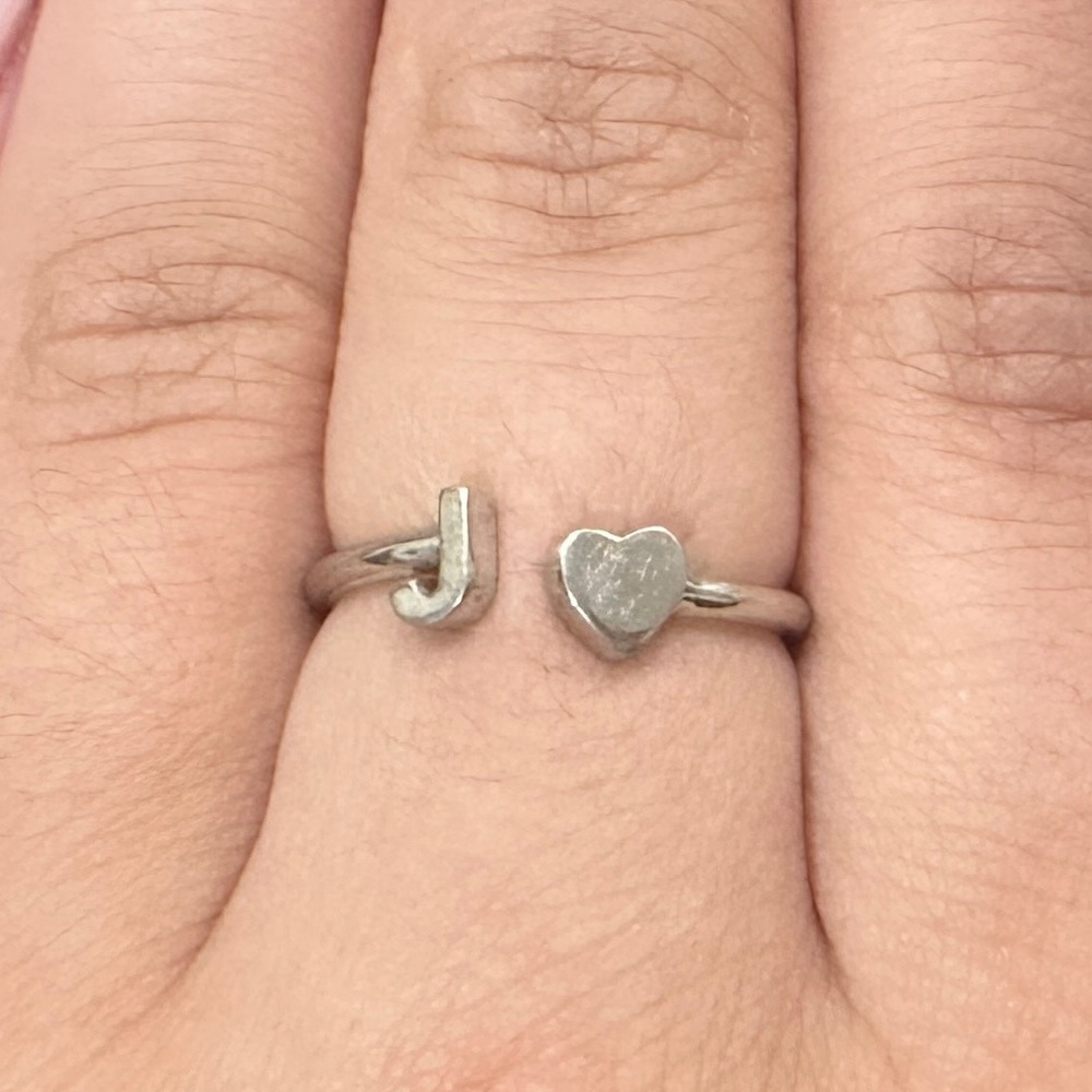 J Heart Adjustable Silver Ring - Picture 2 of 2